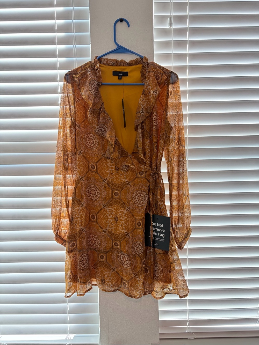 Lulus Mustard Wrap Dress - Picture 2 of 4